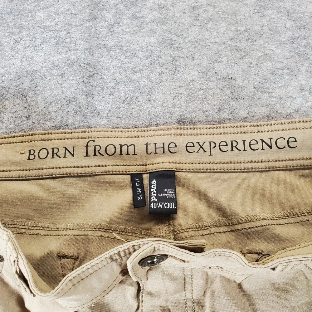 Prana Pants Mens 40x30 Tan Slim Fit Hiking Outdoor Casual Performance Golf Khaki